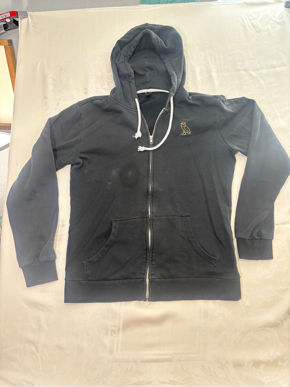 OVO Black Zip-Up Sweatshirt with Gold Owl Chest Logo, Drake original